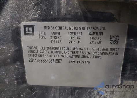 2015 Chevrolet Impala 2Lz from USA, damaged, VIN 2G1165S33F9271567